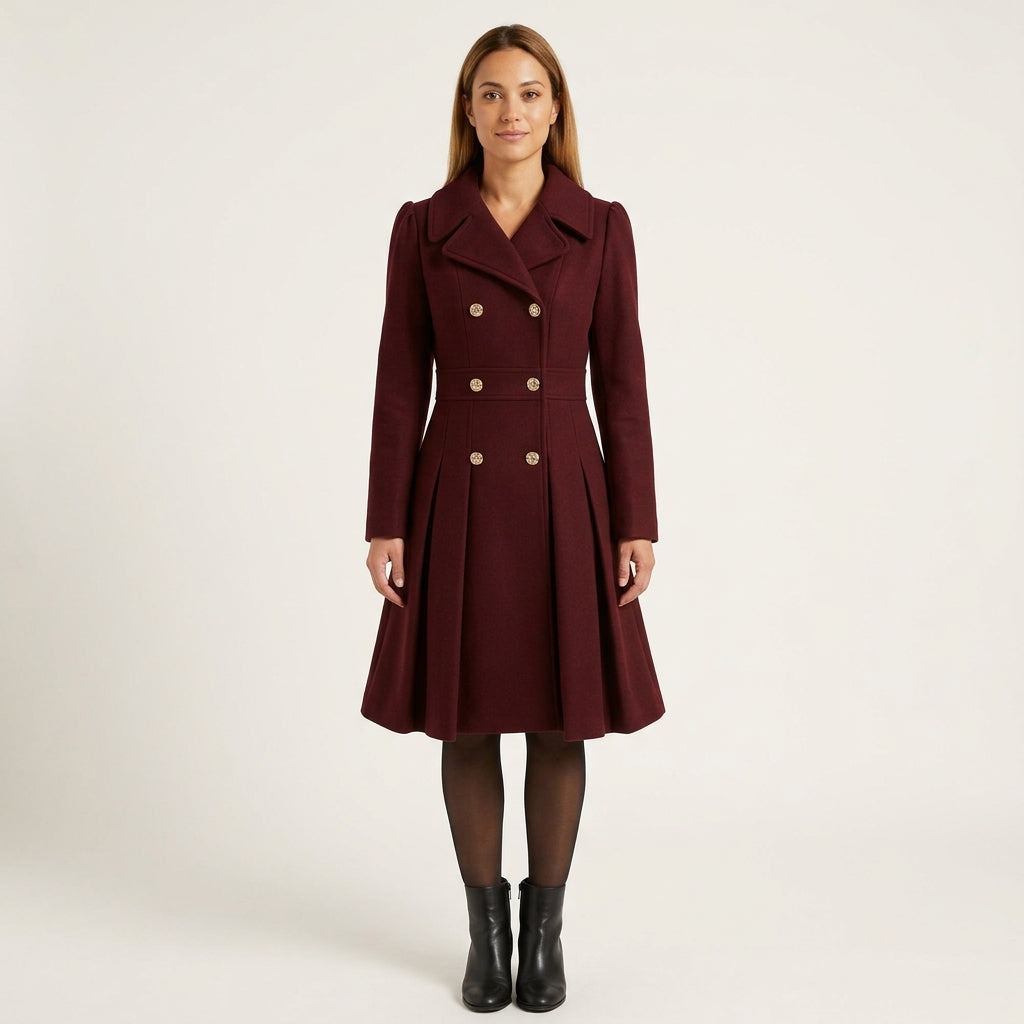 Dami Double-Breasted Coat with Lapels and Pleated Skirt