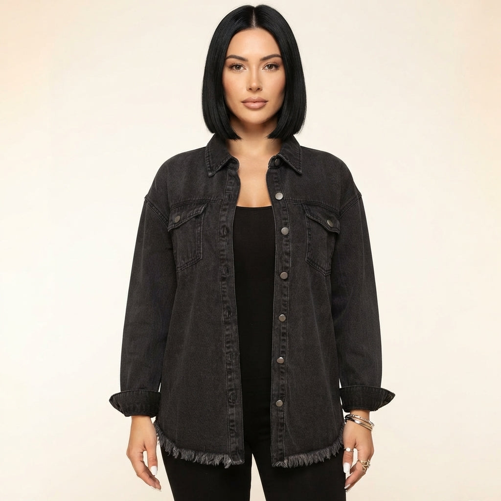 Piper Women's Classic Denim Jacket with Frayed Hem
