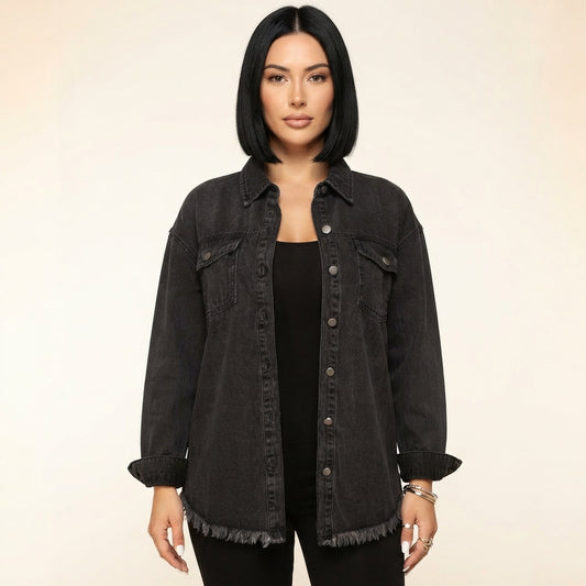 Piper Women's Classic Denim Jacket with Frayed Hem