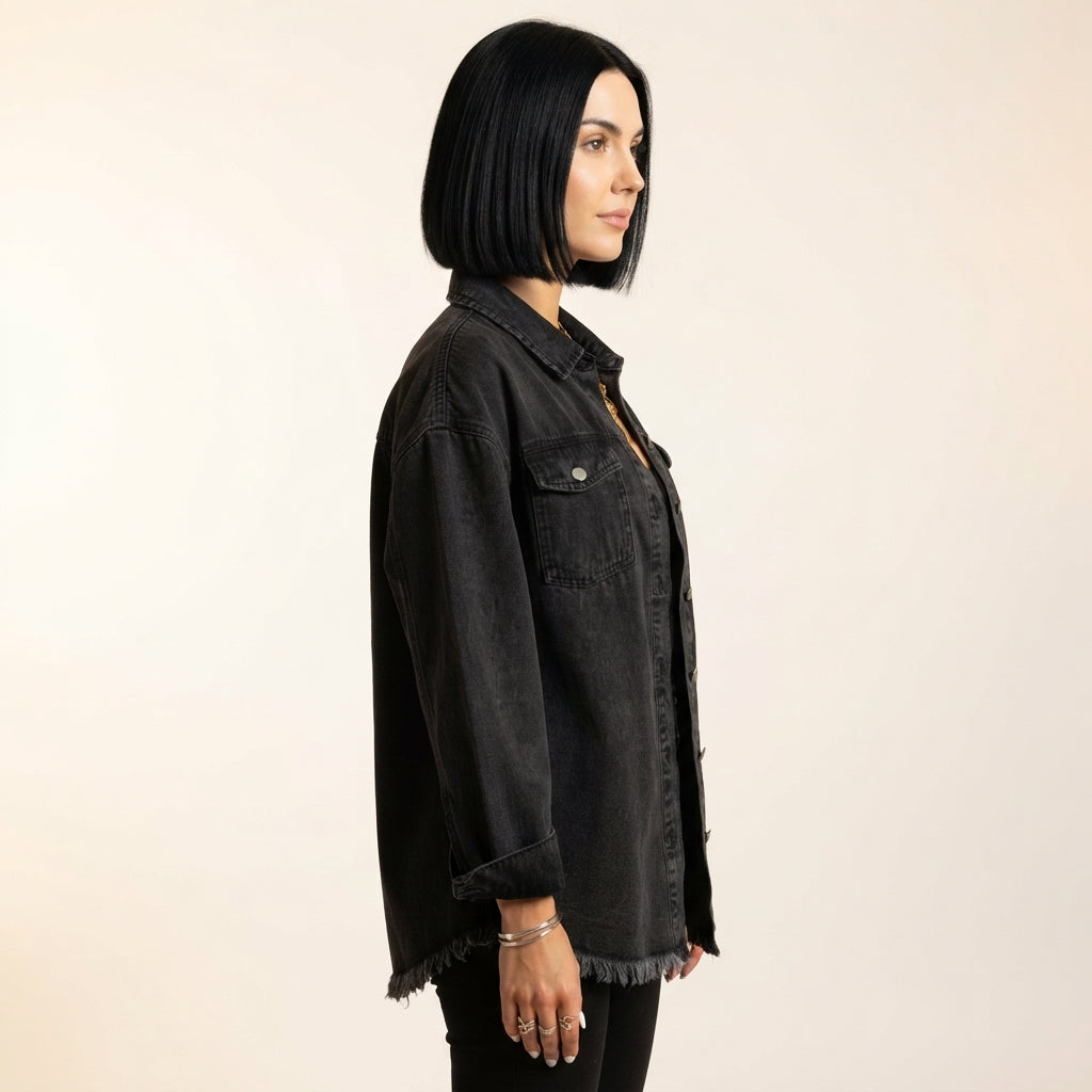 Piper Women's Classic Denim Jacket with Frayed Hem