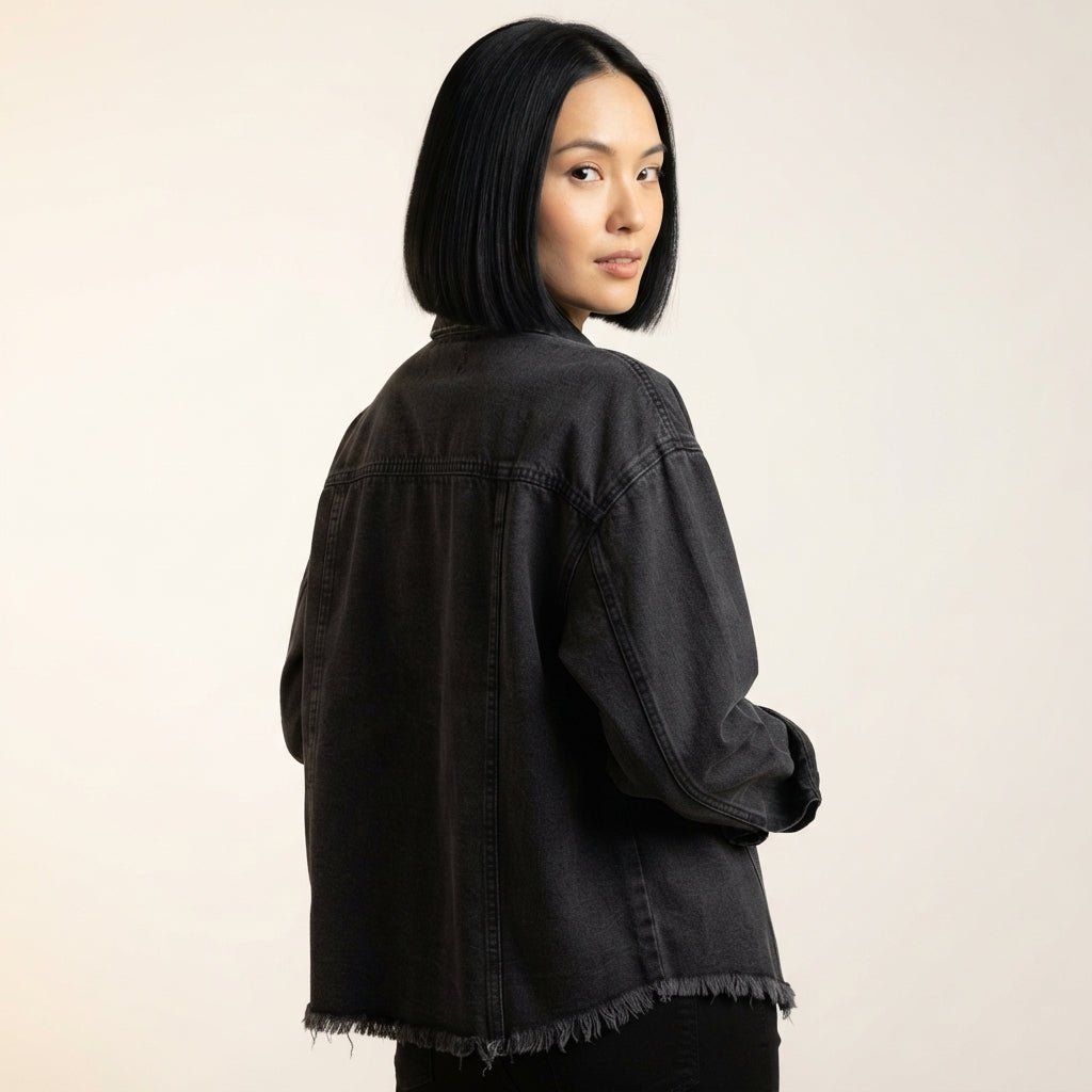Piper Women's Classic Denim Jacket with Frayed Hem