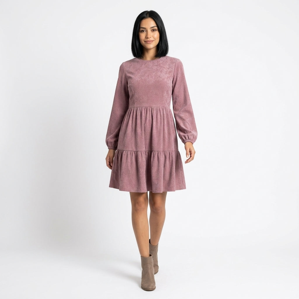 Blair | Women's Textured Tiered Mini Dress with Long Sleeves