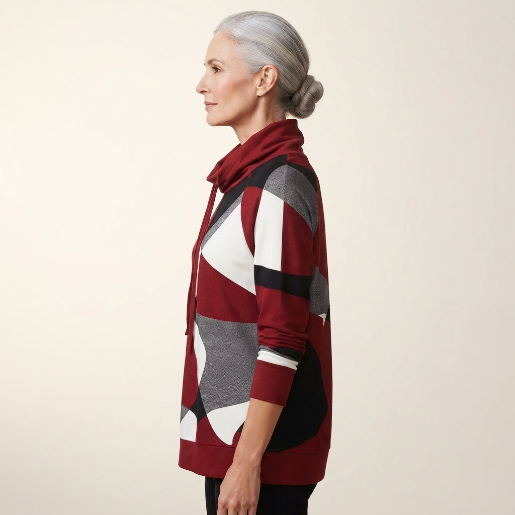 Mila | Women's Cowl Neck Geometric Print Sweatshirt