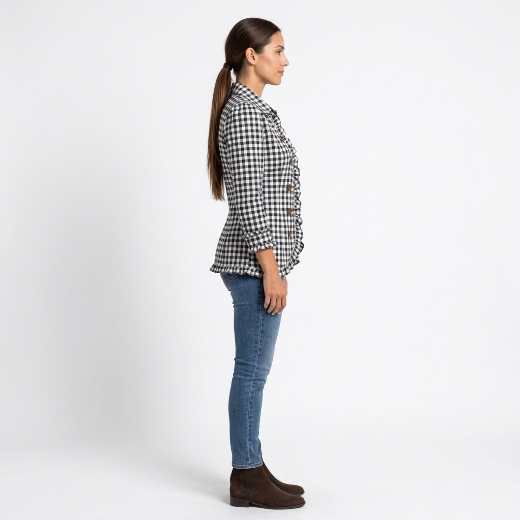 Marina-Louise Women's Gingham Jacket with Ruffle Trim