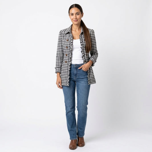 Marina-Louise Women's Gingham Jacket with Ruffle Trim