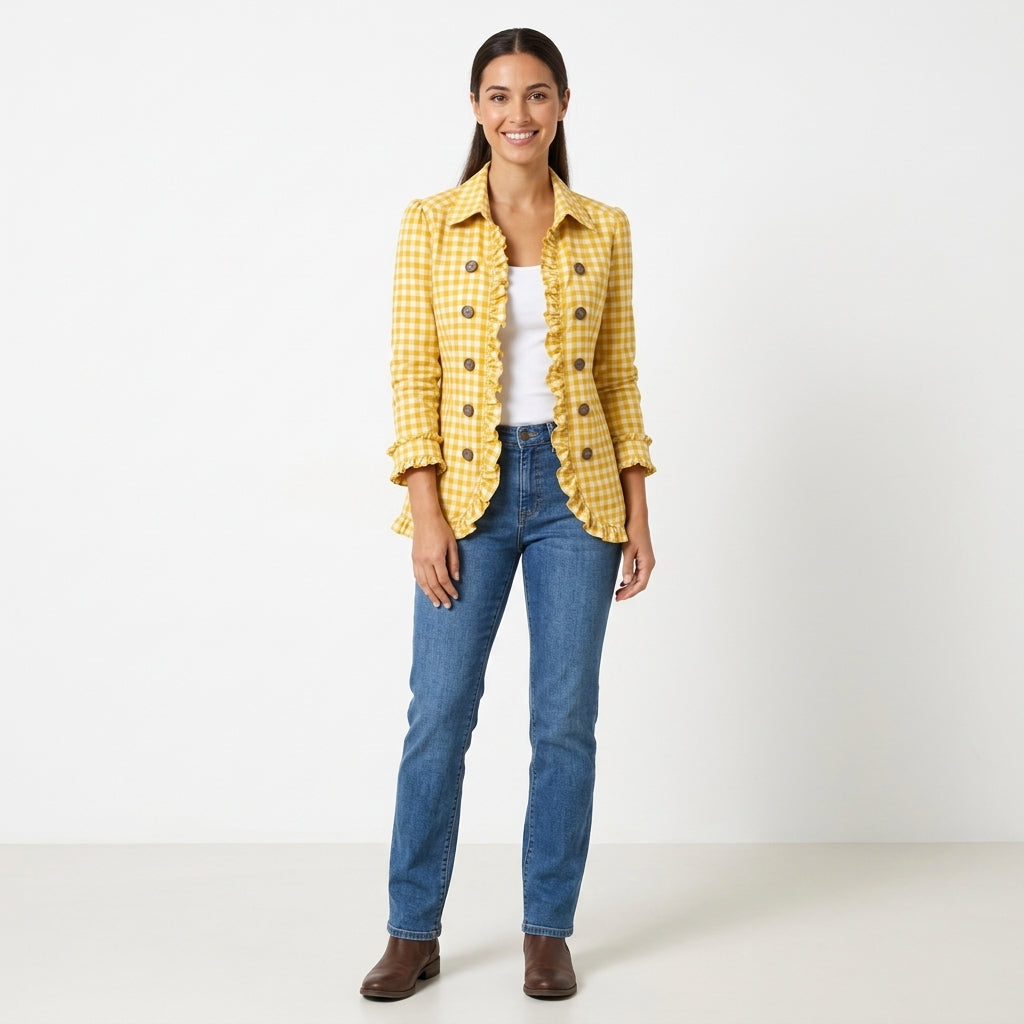Marina-Louise Women's Gingham Jacket with Ruffle Trim