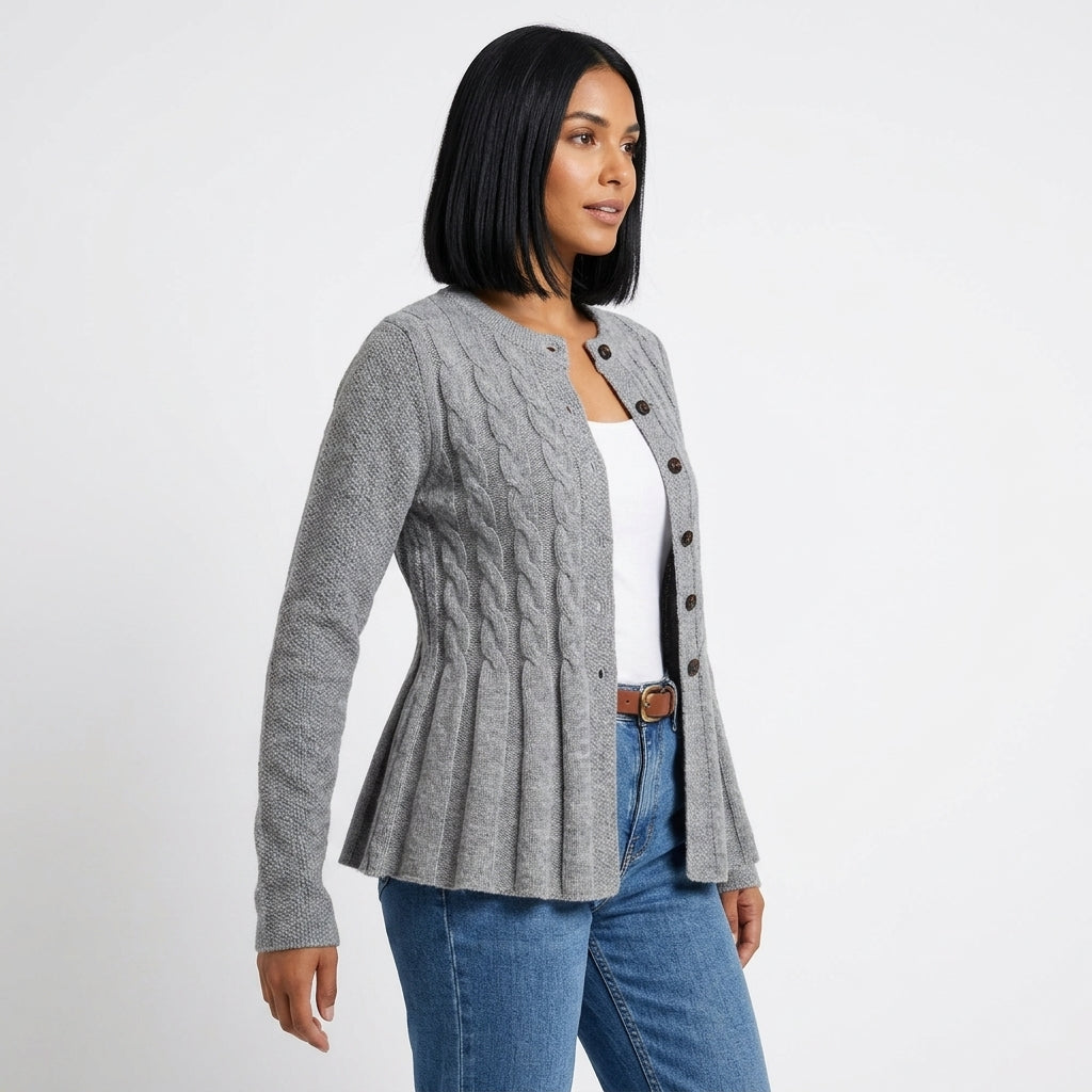 Fenn | Women's Cable-Knit Button-Front Cardigan with Peplum Hem