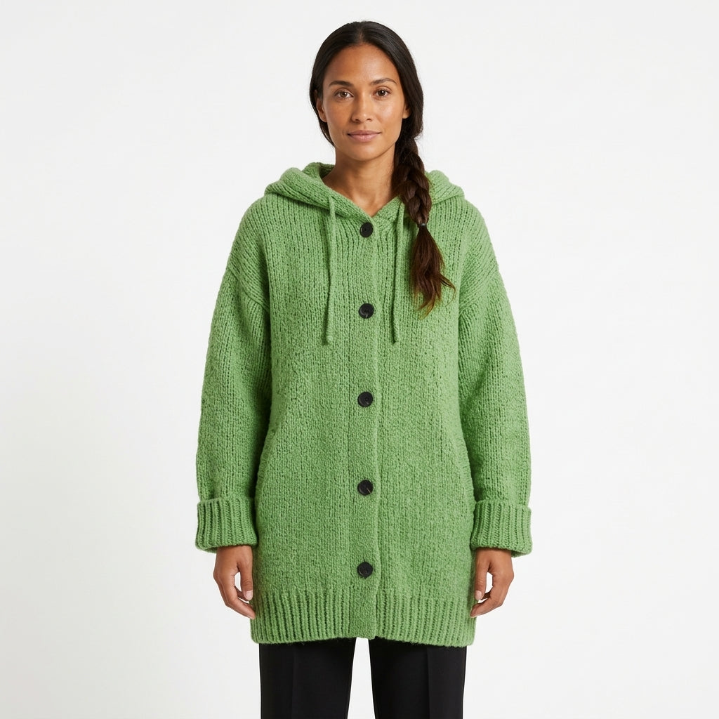 Elara | Women's Chunky Knit Oversized Cardigan with Hood and Pockets