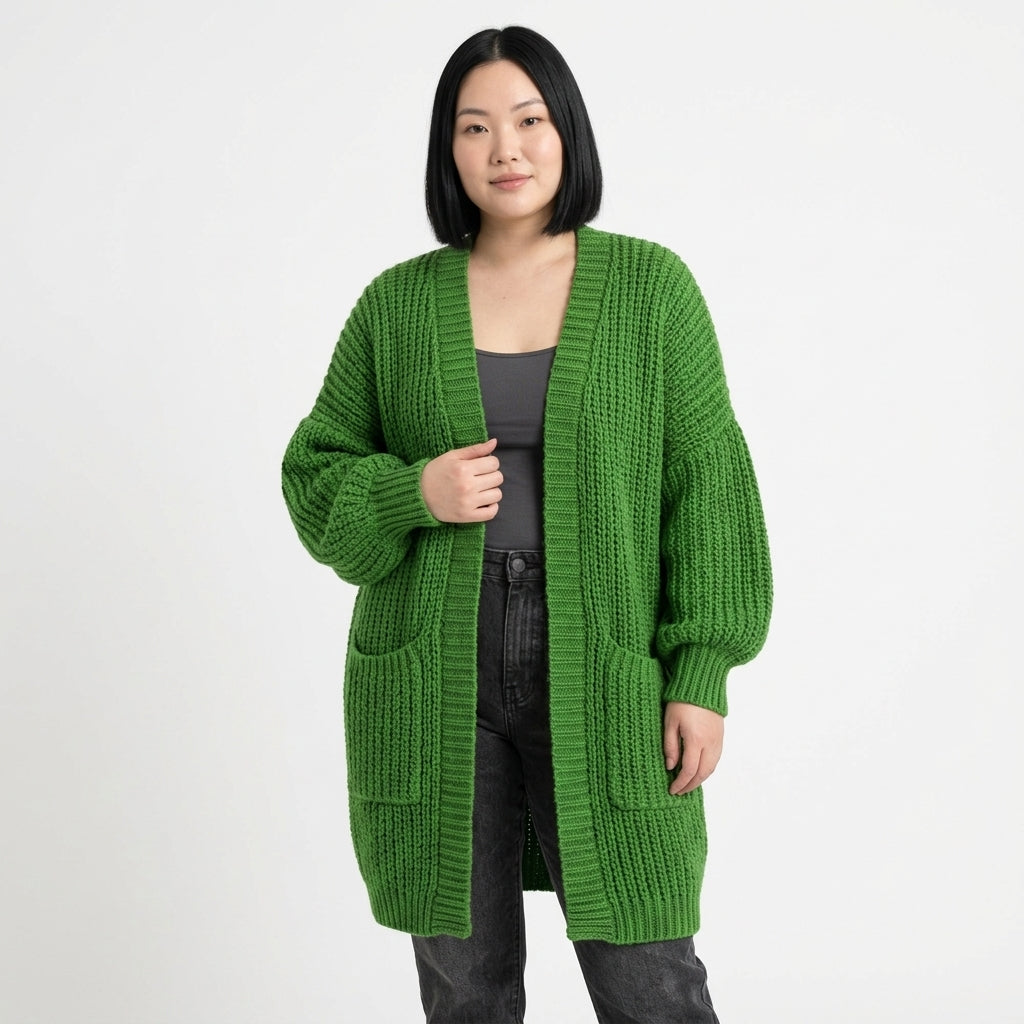 Agnes-Faye chunky longline cardigan with balloon sleeves and pockets