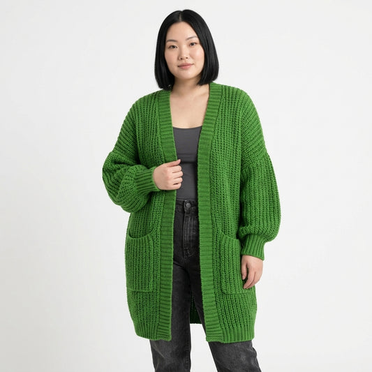 Agnes-Faye chunky longline cardigan with balloon sleeves and pockets