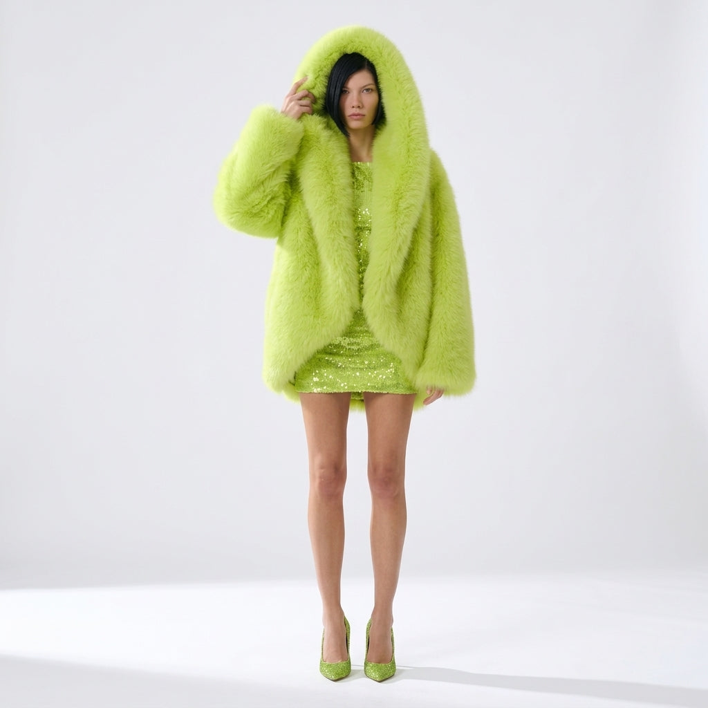 Evelyn | Women's Oversized Hooded Faux Fur Long Sleeve Winter Coat
