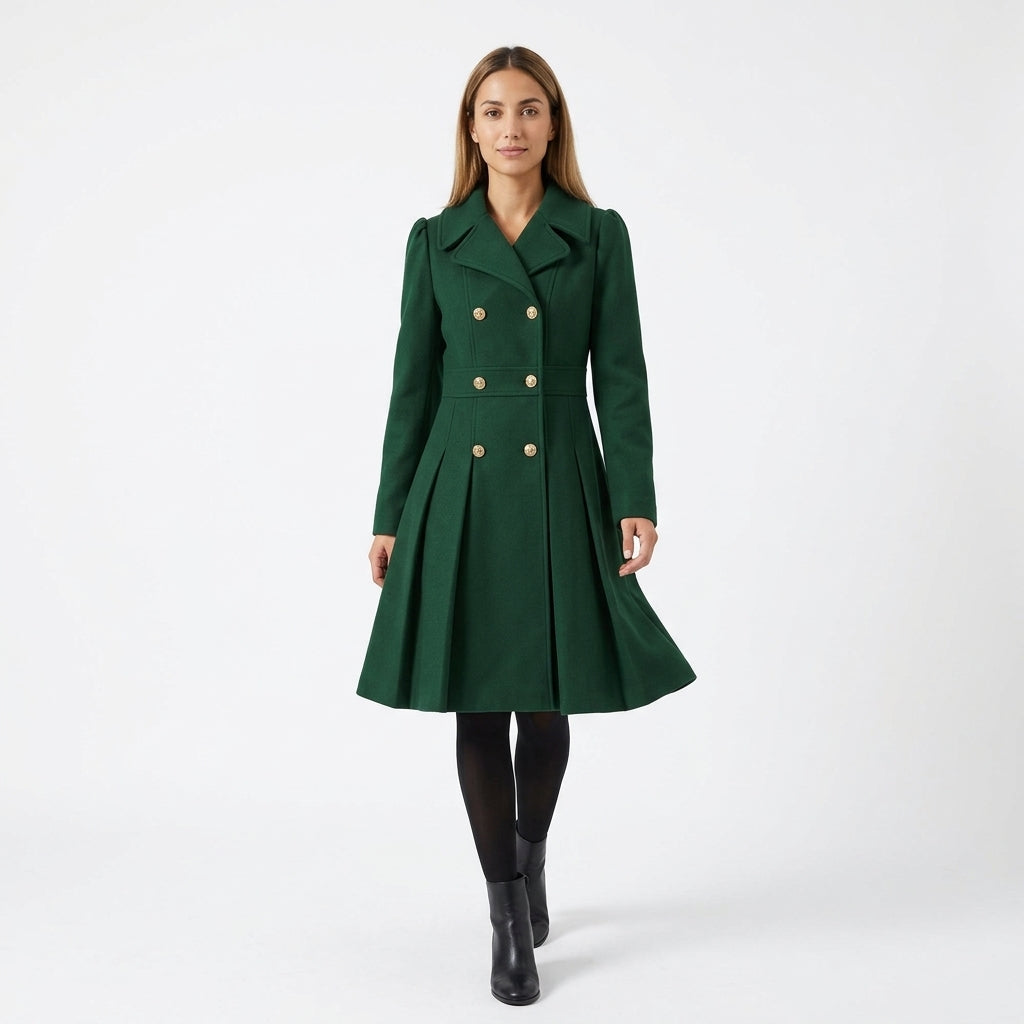 Dami Double-Breasted Coat with Lapels and Pleated Skirt