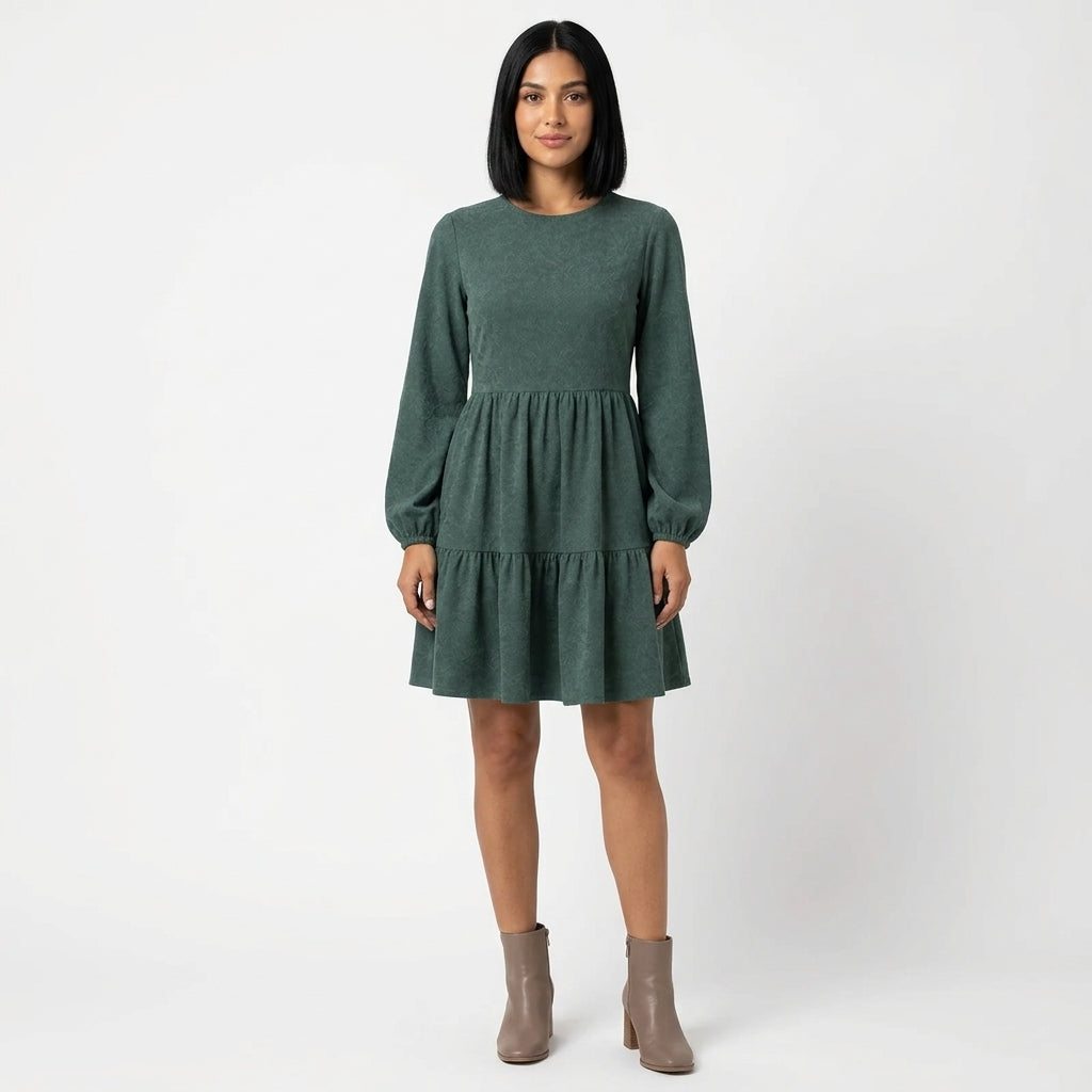 Blair | Women's Textured Tiered Mini Dress with Long Sleeves
