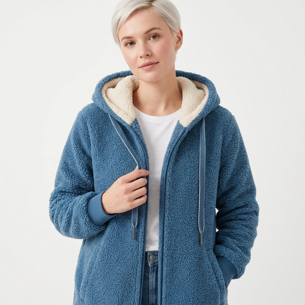 Fleur-Faye Women's Longline Sherpa Fleece Hooded Jacket