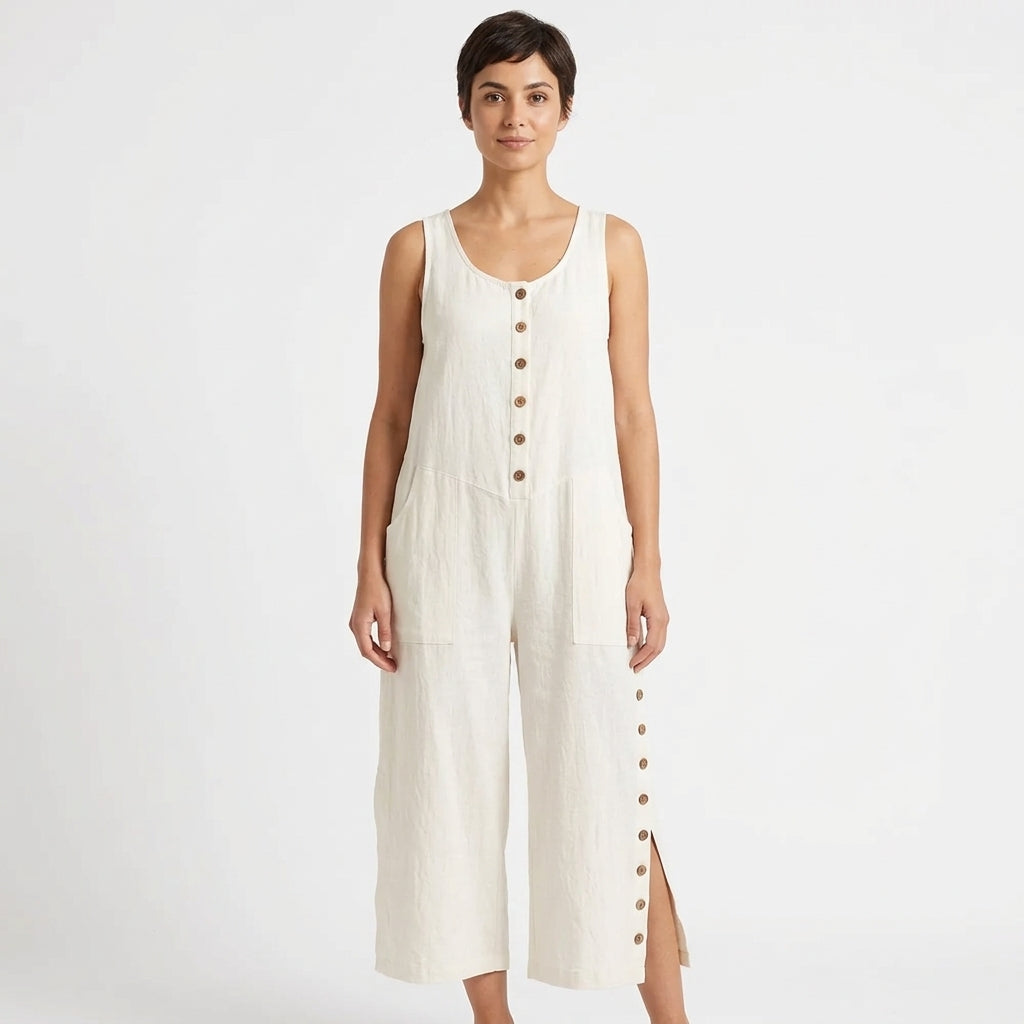Harlow | Sleeveless Wide-Leg Jumpsuit with Button Details and Pockets