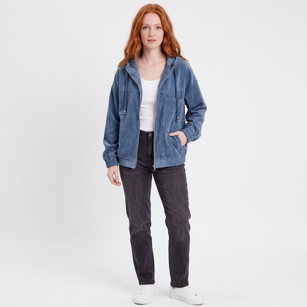 Scarlett | Women's Corduroy Hooded Zip-Up Quilted Jacket Oversized Fit