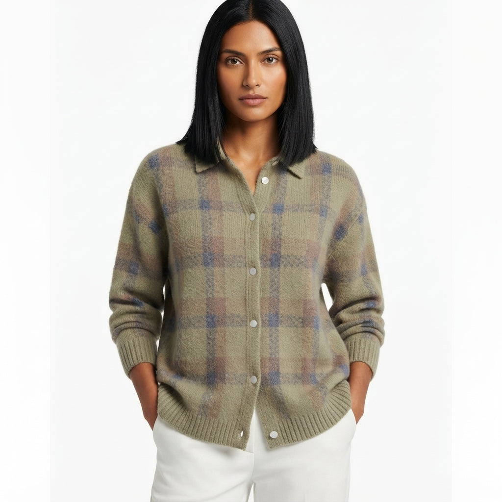 Wren Women's Windowpane Plaid Knit Button-Front Cardigan