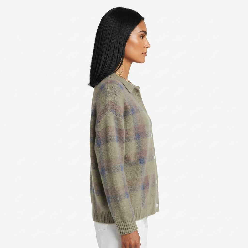 Wren Women's Windowpane Plaid Knit Button-Front Cardigan
