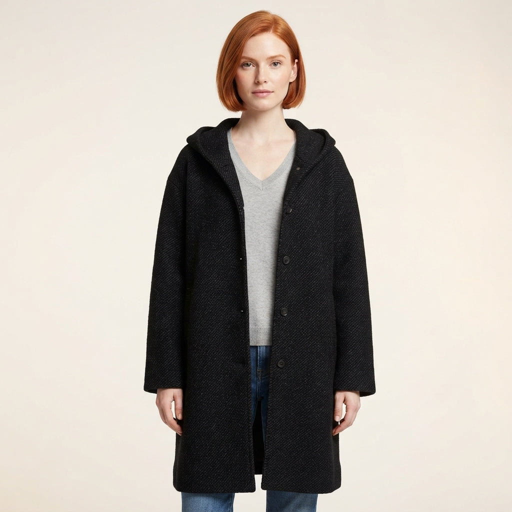 Hazel Women's Hooded Marled Knit Coat, Mid-Calf Length