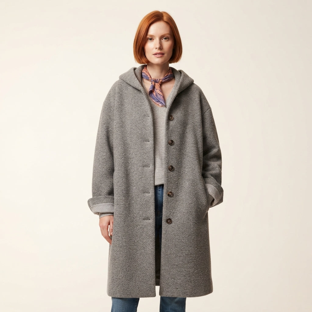 Hazel Women's Hooded Marled Knit Coat, Mid-Calf Length