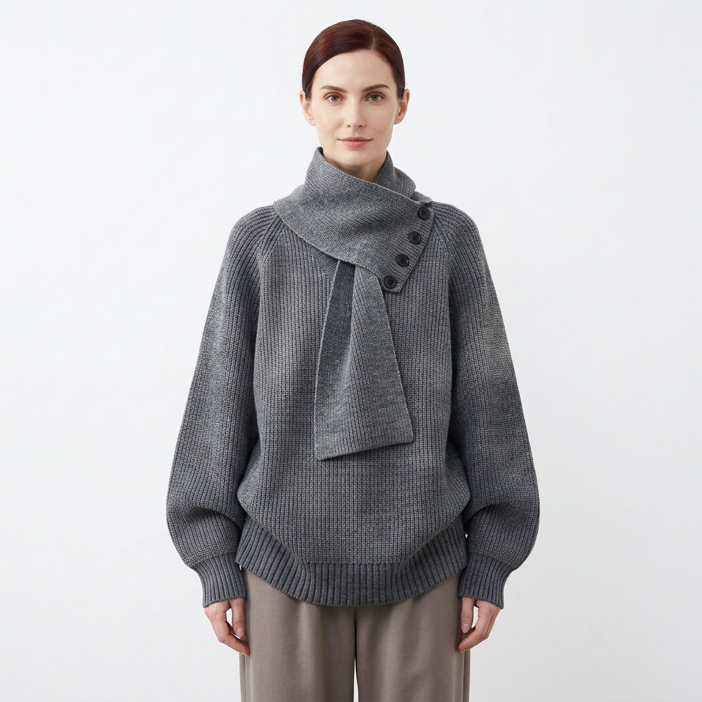 Aurelia scarf-neck knit sweater with button detailing