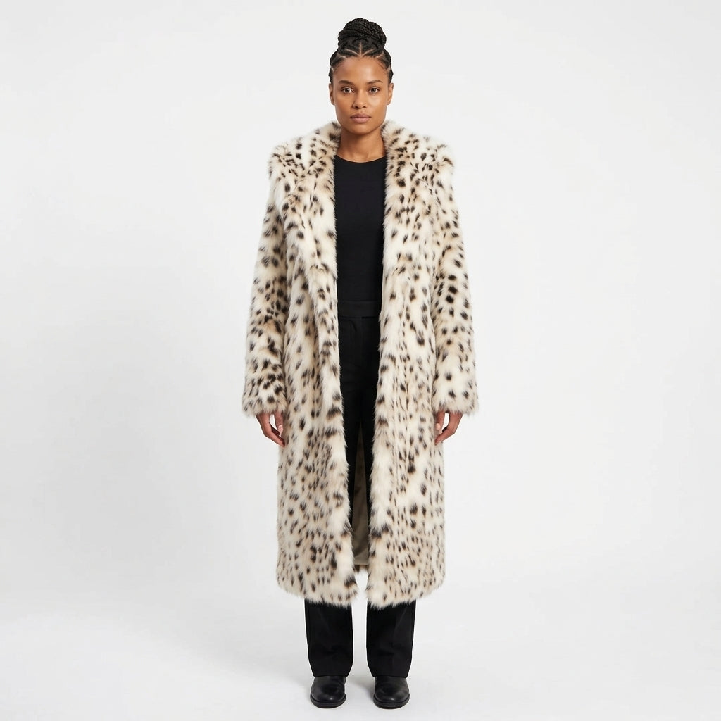 Eleanor Long Leopard-Print Faux Fur Coat with Adjustable Belt