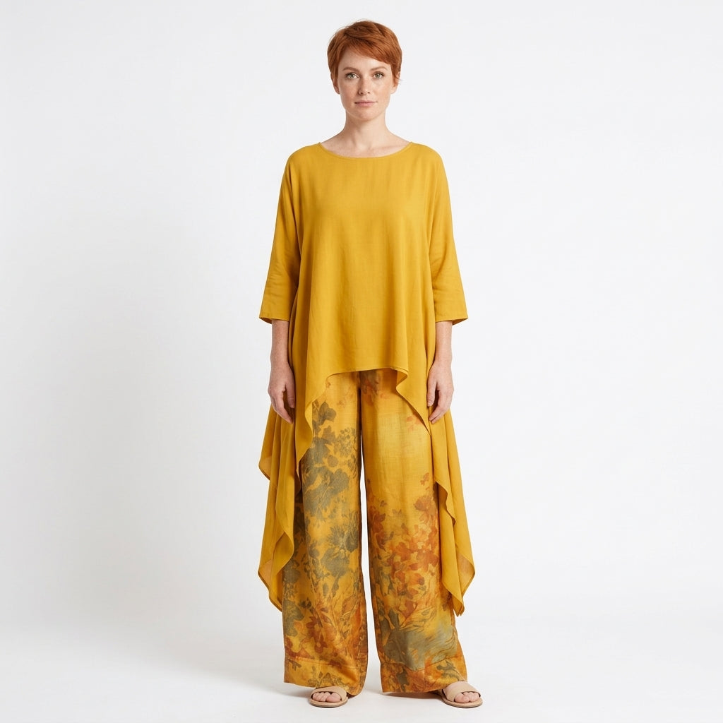 Harper | Women's Two-Piece Set with Asymmetric Top and Floral Wide-Leg Pants