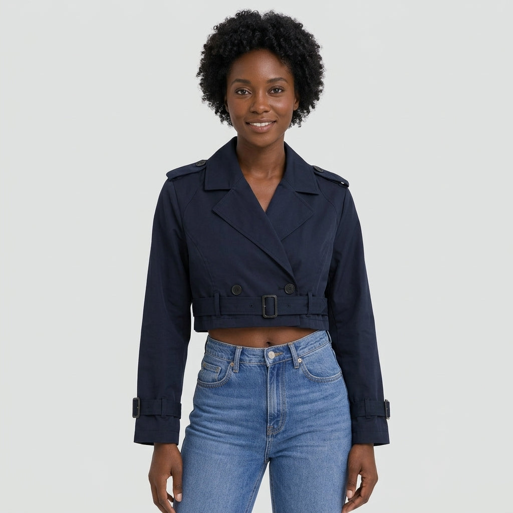 Evelyn | Women's Cropped Double-Breasted Belted Trench Jacket