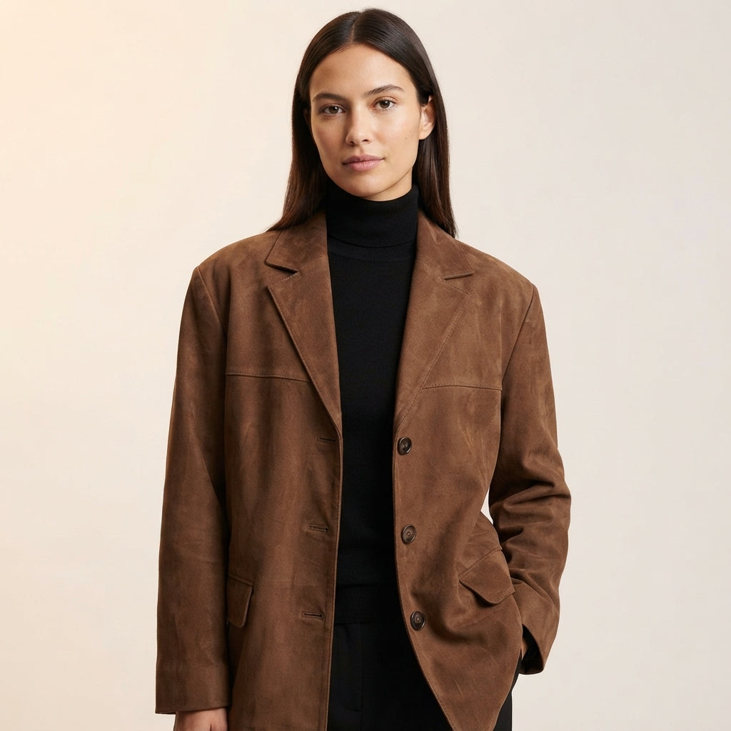Alice | Women's Brown Notch-Lapel Oversized Blazer