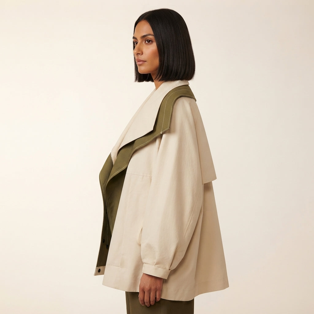 Josie Women's Oversized Draped Utility Jacket with Contrast Lapel