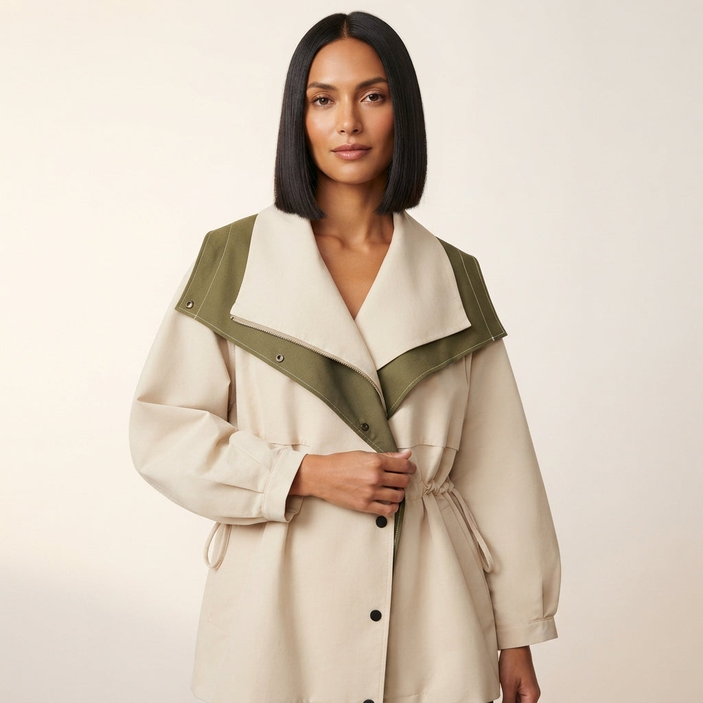 Josie Women's Oversized Draped Utility Jacket with Contrast Lapel