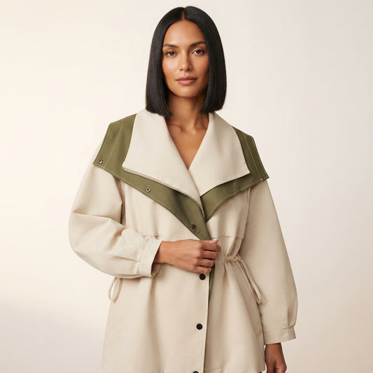 Josie Women's Oversized Draped Utility Jacket with Contrast Lapel