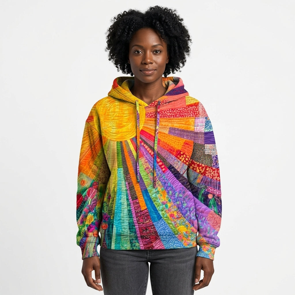 Madison | Women's Bohemian Sunburst Patchwork Hoodie with Quilted Texture