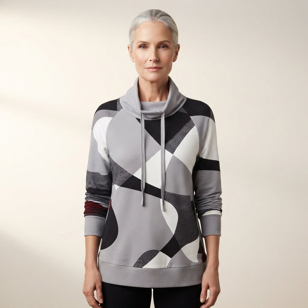 Mila | Women's Cowl Neck Geometric Print Sweatshirt