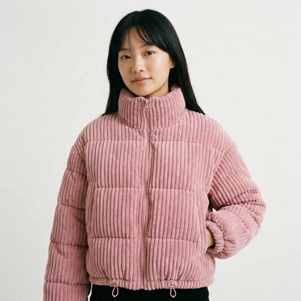 Zurich Women's Cropped Corduroy Quilted Puffer Jacket
