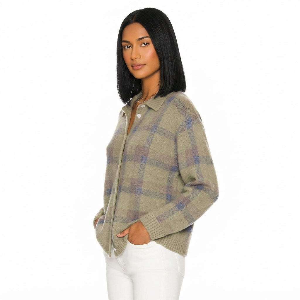 Wren Women's Windowpane Plaid Knit Button-Front Cardigan