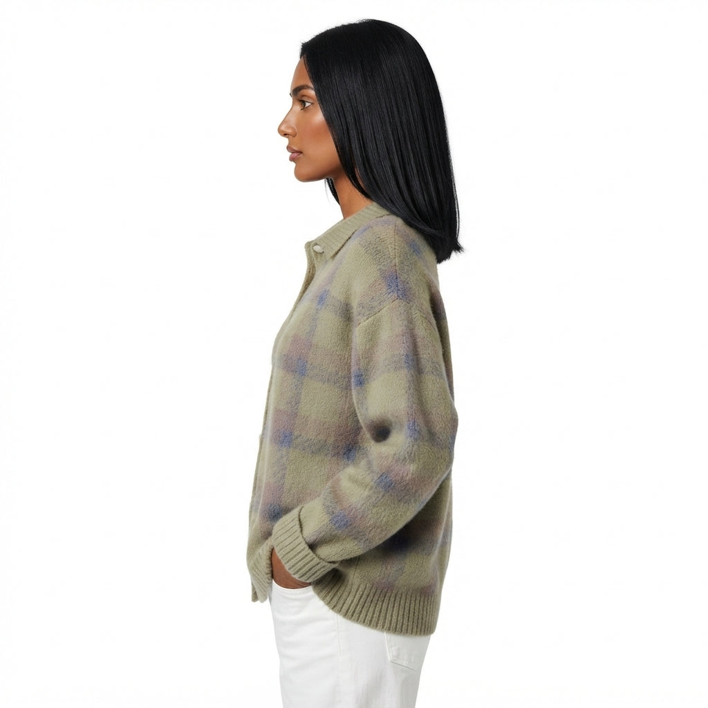 Wren Women's Windowpane Plaid Knit Button-Front Cardigan