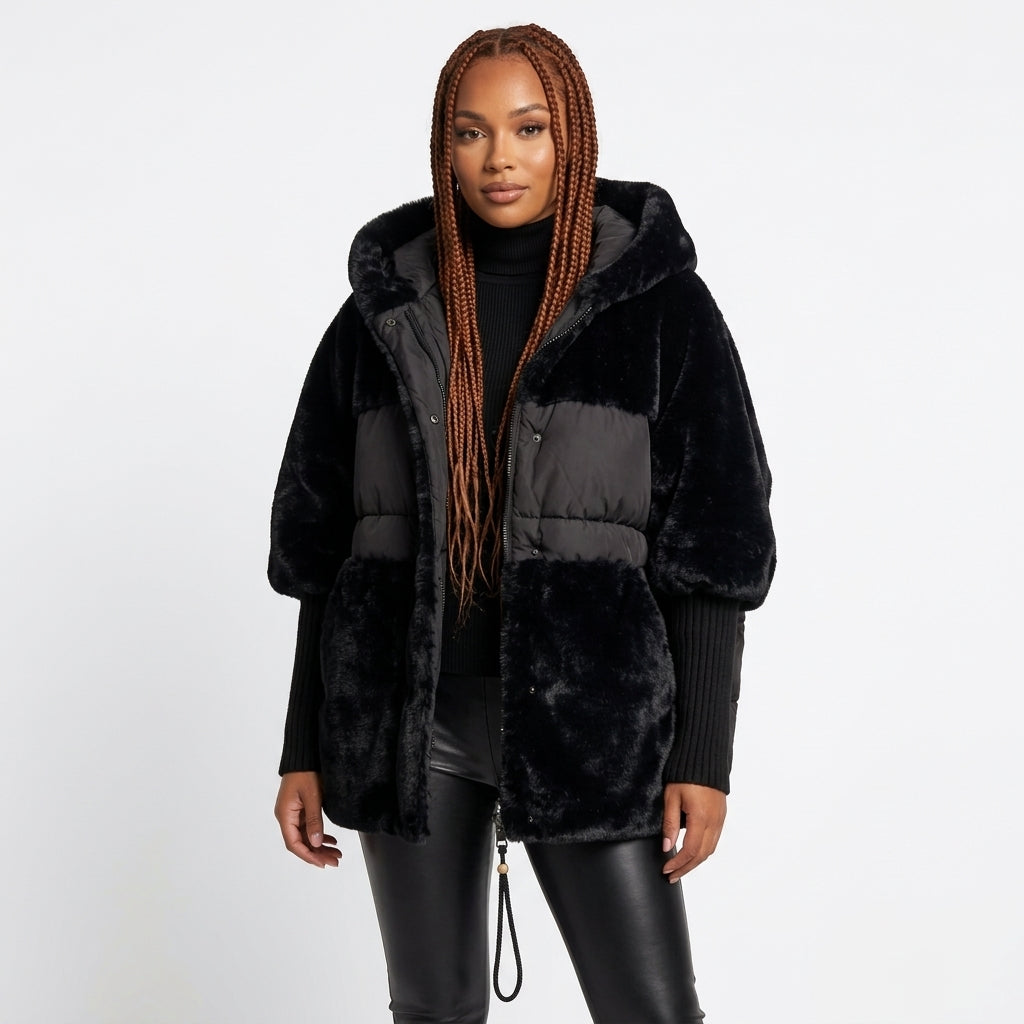 Grace | Women's Coat Oversized Faux Fur Quilted Hooded Puffer Jacket