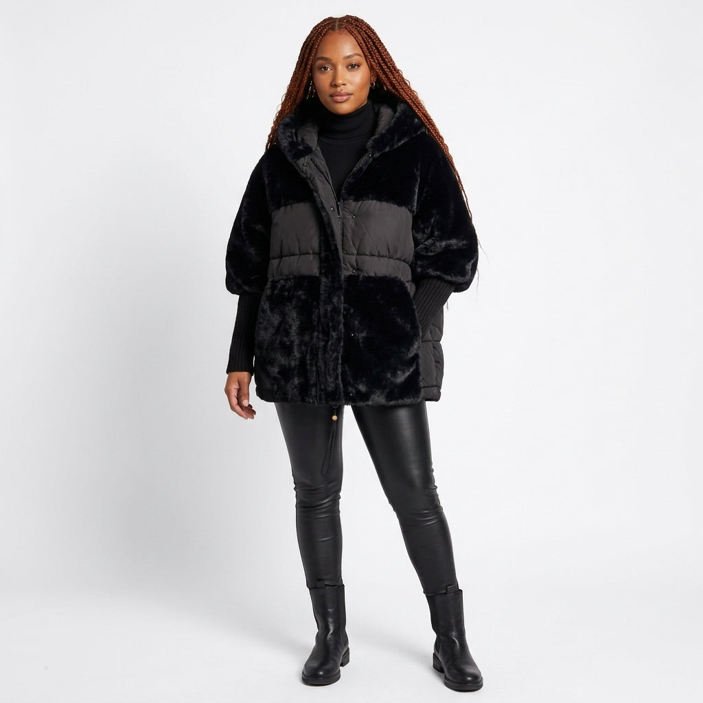 Grace | Women's Coat Oversized Faux Fur Quilted Hooded Puffer Jacket