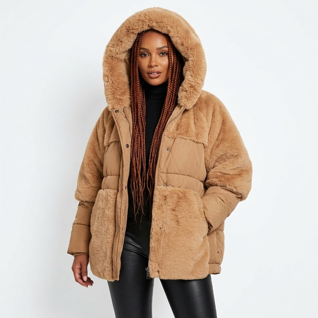 Grace | Women's Coat Oversized Faux Fur Quilted Hooded Puffer Jacket