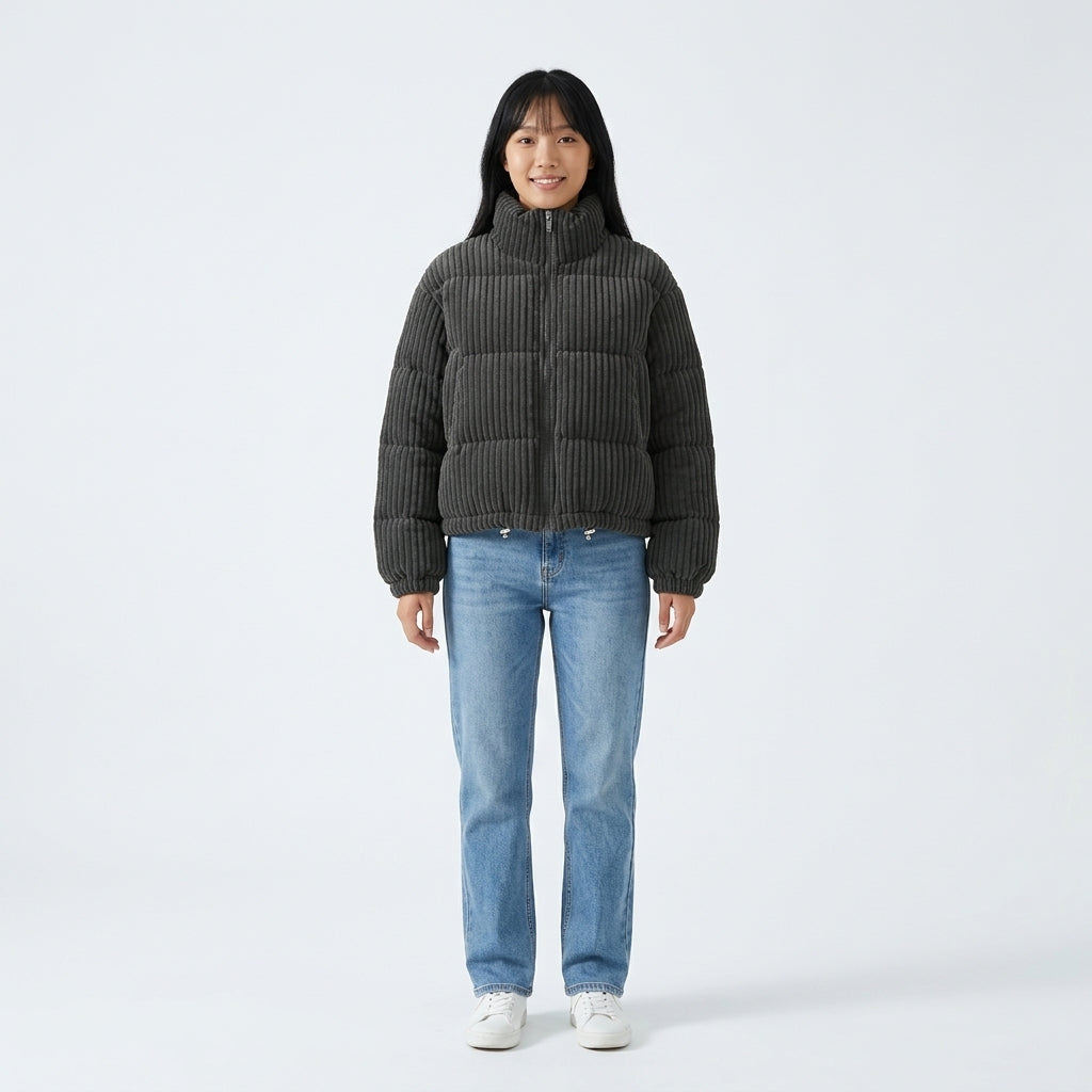 Zurich Women's Cropped Corduroy Quilted Puffer Jacket