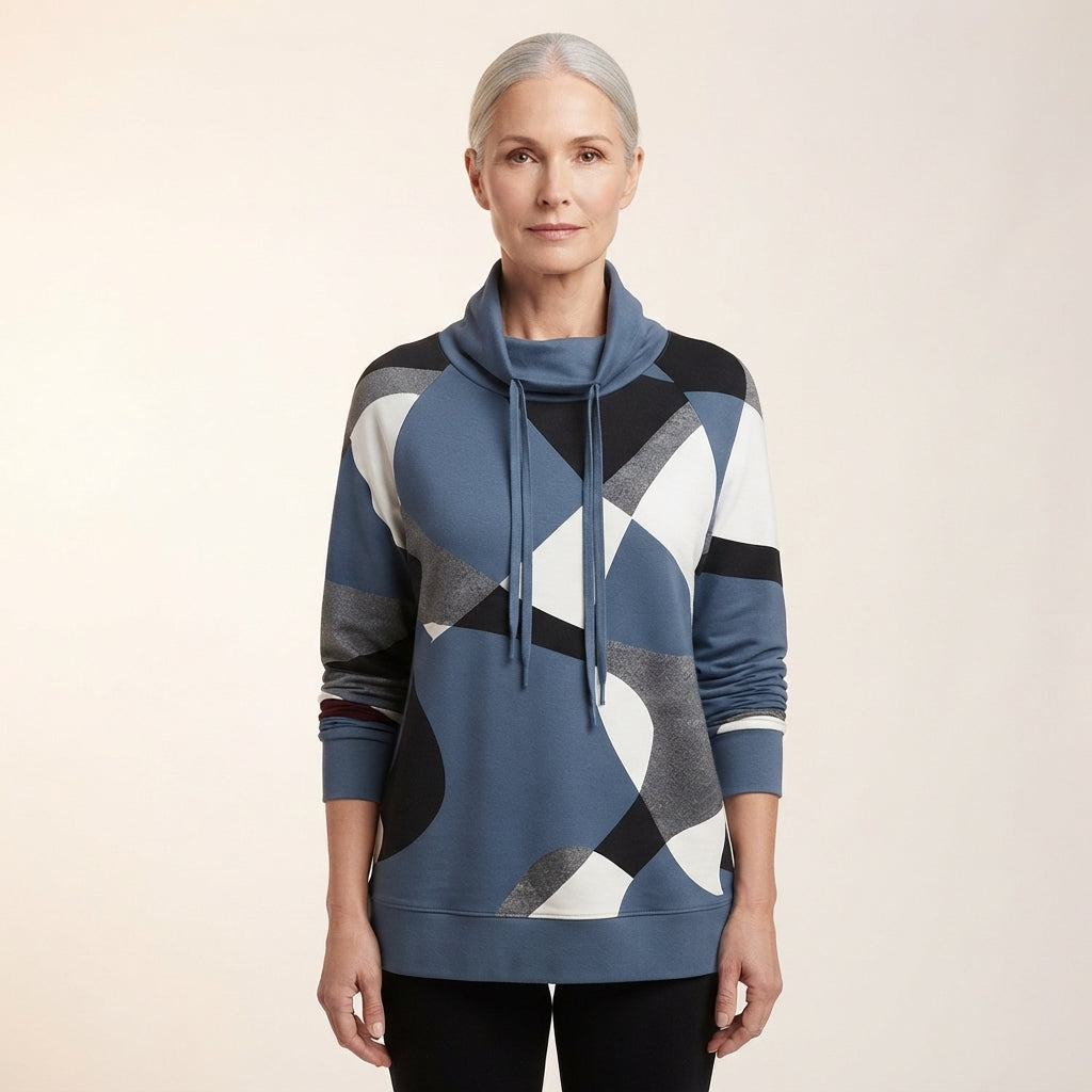 Mila | Women's Cowl Neck Geometric Print Sweatshirt