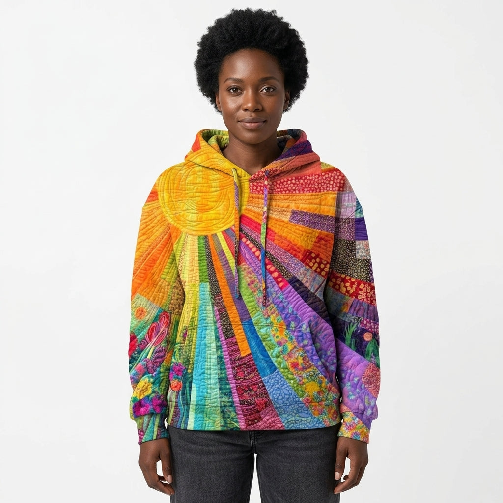 Madison | Women's Bohemian Sunburst Patchwork Hoodie with Quilted Texture