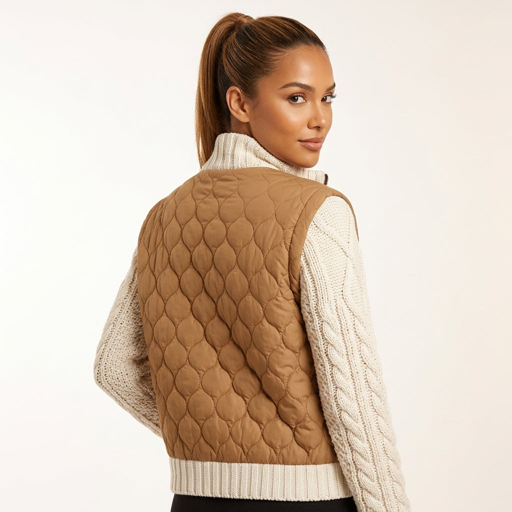 Nolani | Women's Quilted Jacket with Cable-Knit Sleeves