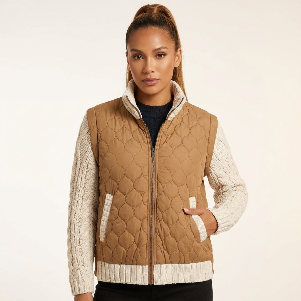 Nolani | Women's Quilted Jacket with Cable-Knit Sleeves