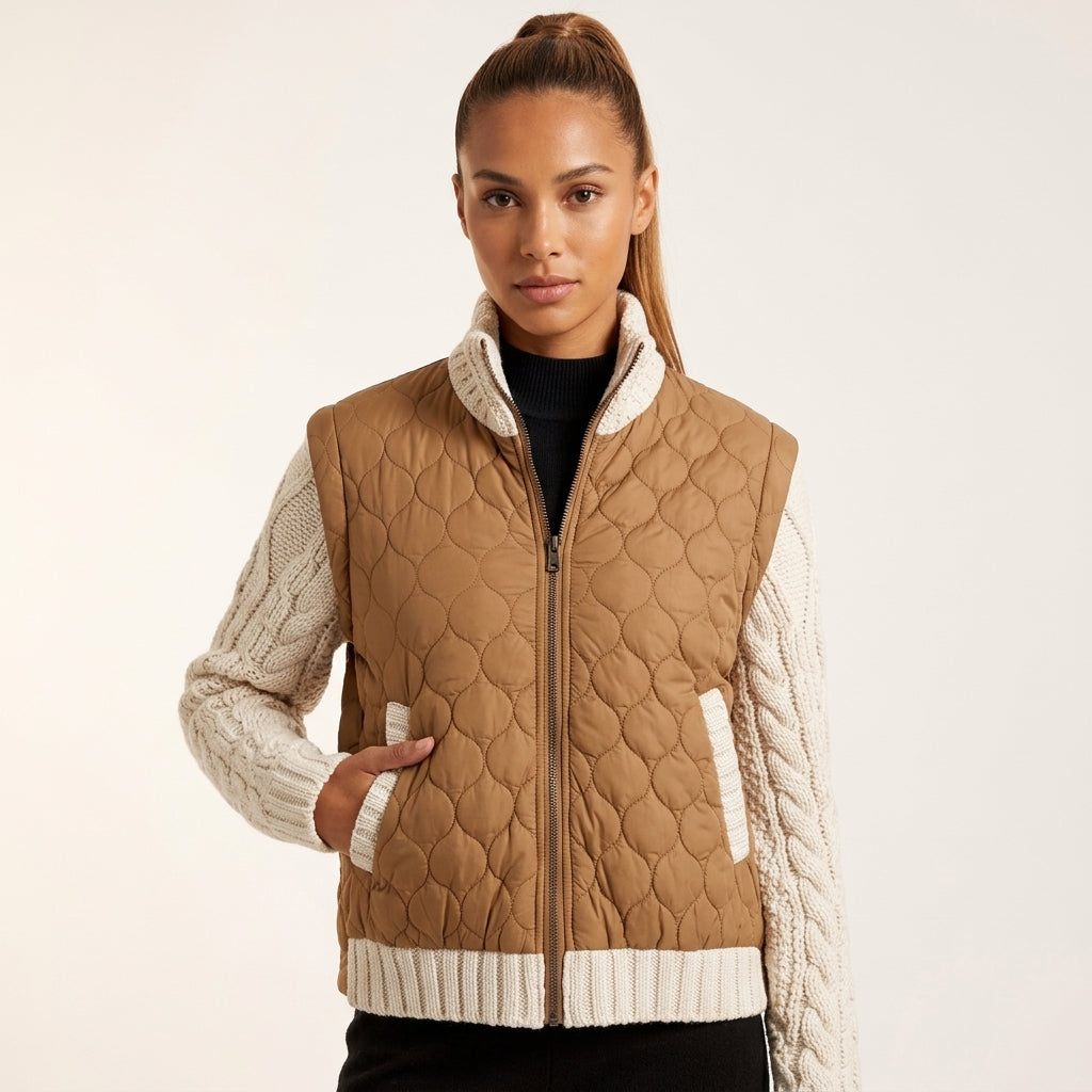 Nolani | Women's Quilted Jacket with Cable-Knit Sleeves