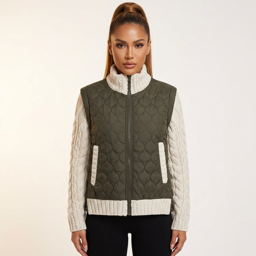 Nolani | Women's Quilted Jacket with Cable-Knit Sleeves