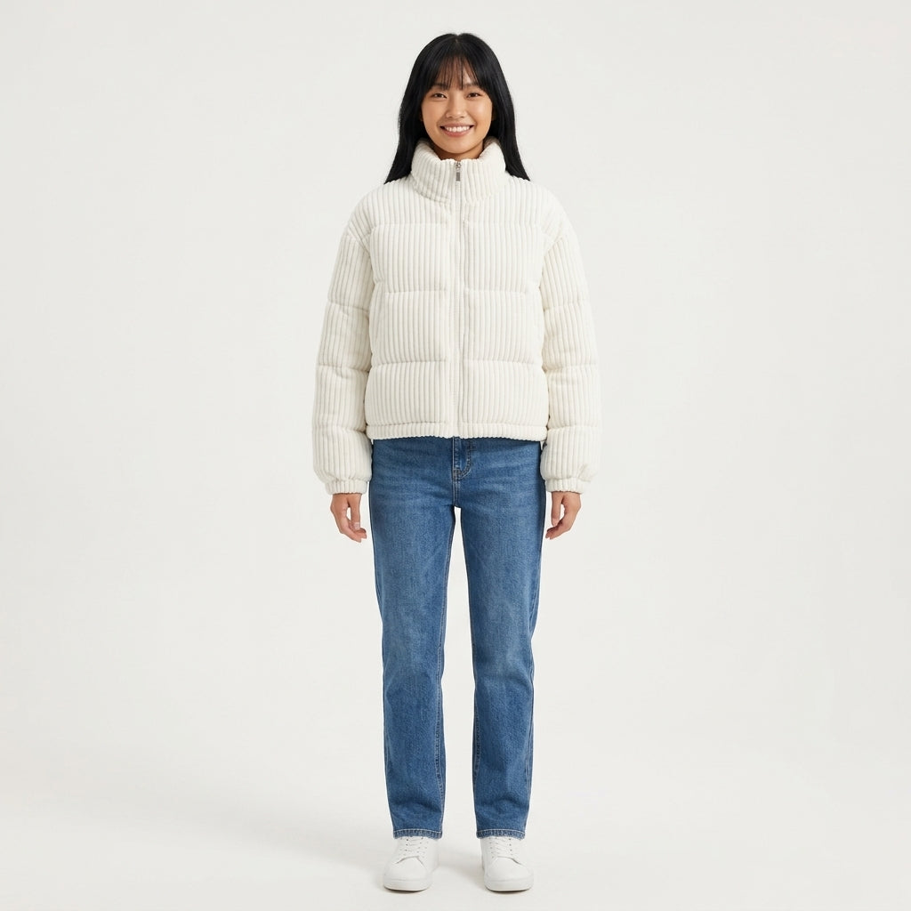 Zurich Women's Cropped Corduroy Quilted Puffer Jacket