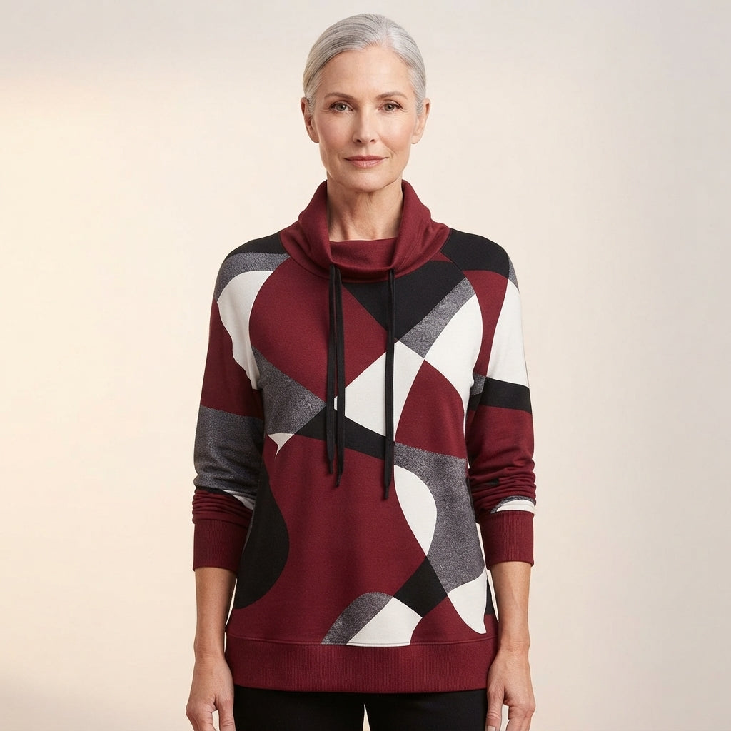 Mila | Women's Cowl Neck Geometric Print Sweatshirt