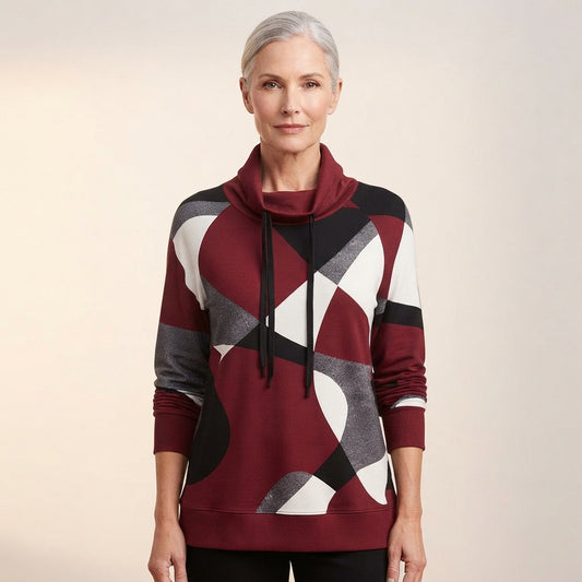 Mila | Women's Cowl Neck Geometric Print Sweatshirt